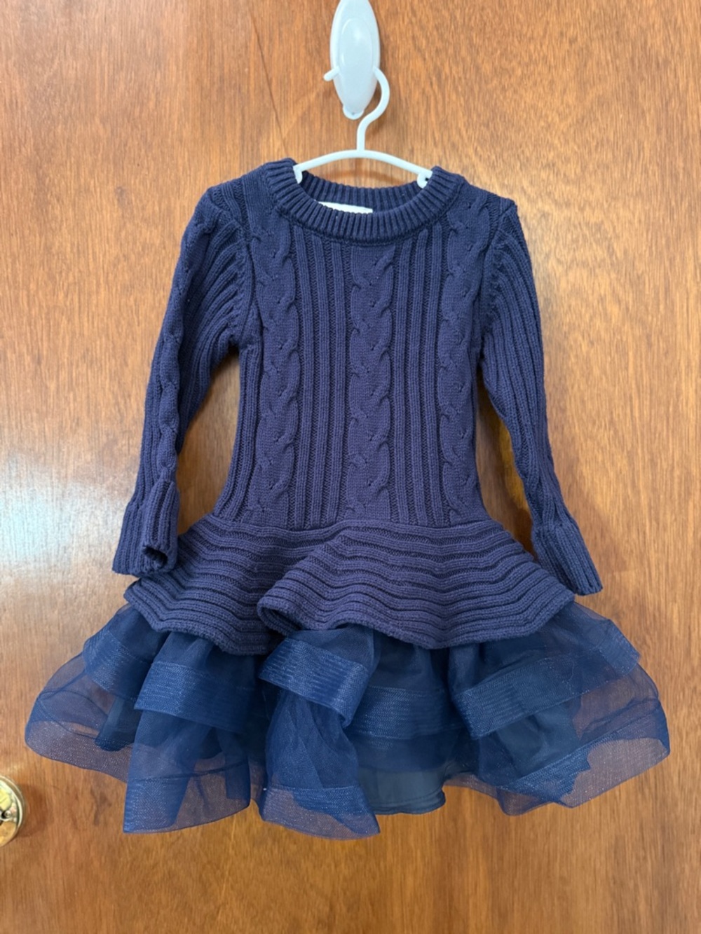 Bonnie Jean Navy Knit Dress with Tulle Skirt